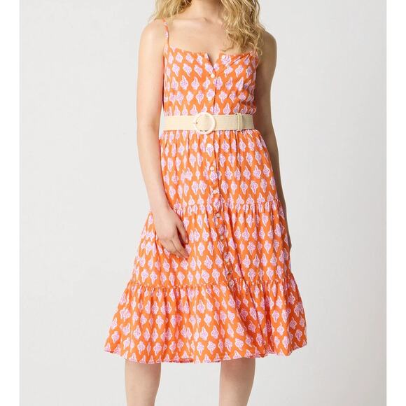 J. Crew Strappy Tiered Midi Sundress in Bold Orange Pink 00 - Picture 1 of 9
